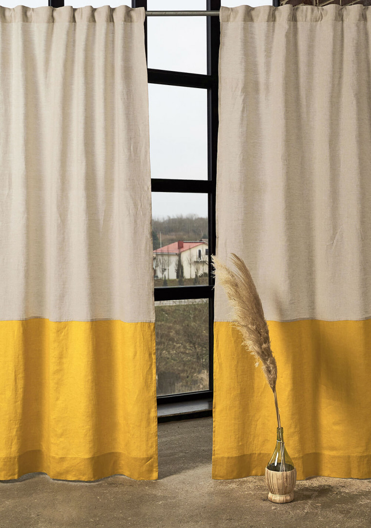2 linen color block curtain panels