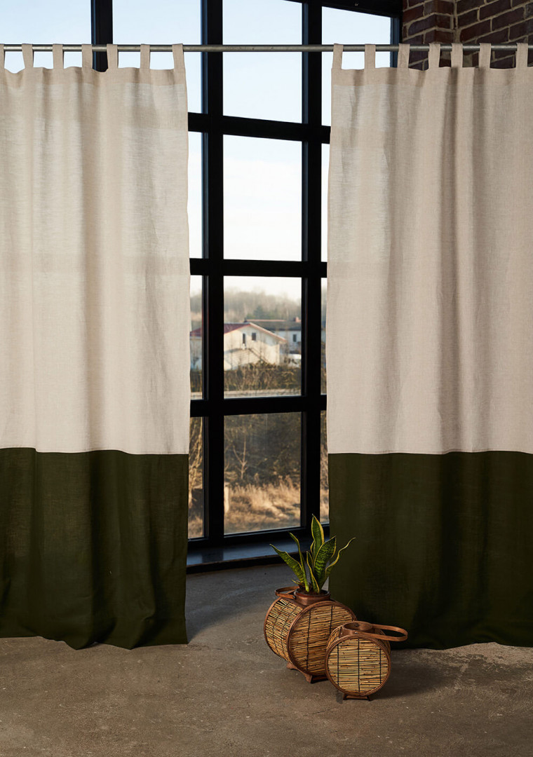 2 linen color block curtains