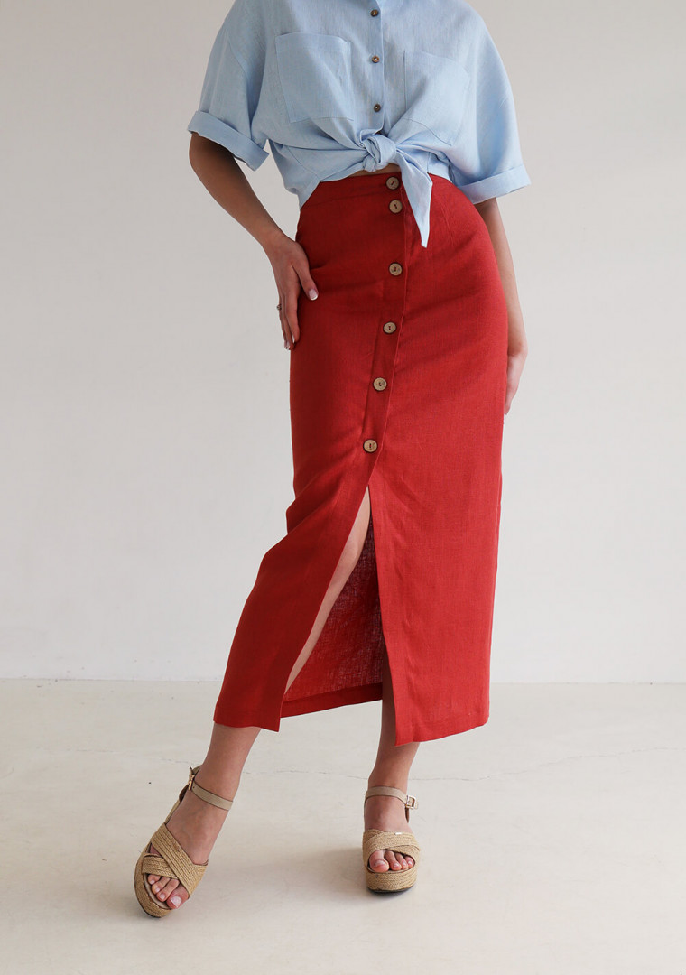 Button front linen skirt Cybile
