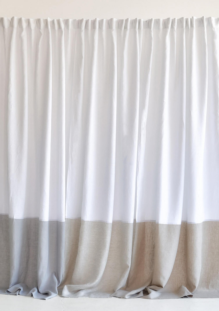 Color block linen curtain