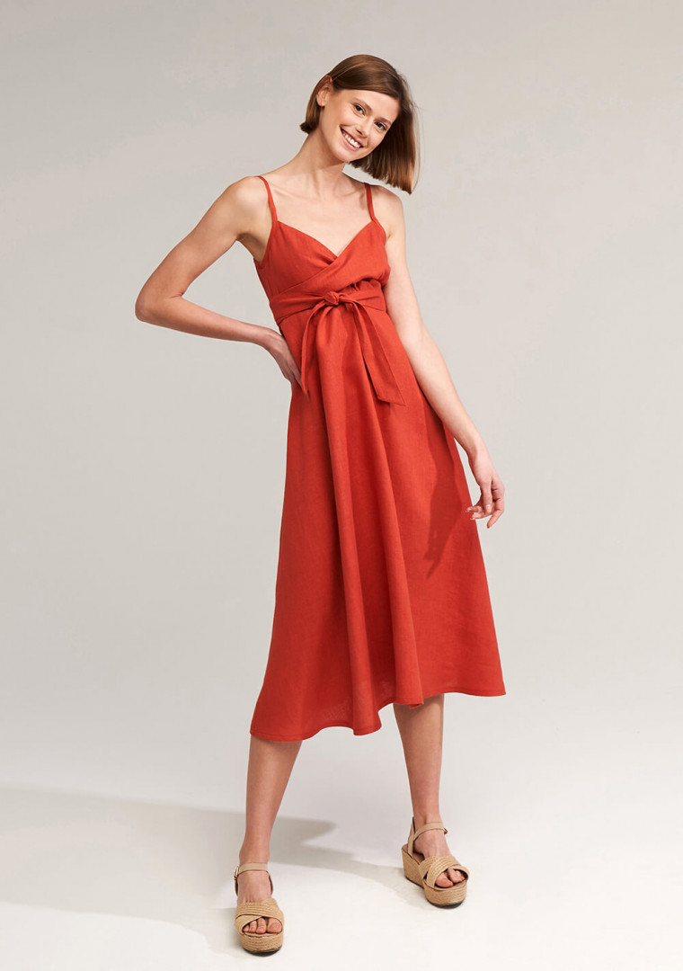 Flare linen spaghetti strap dress Arielle