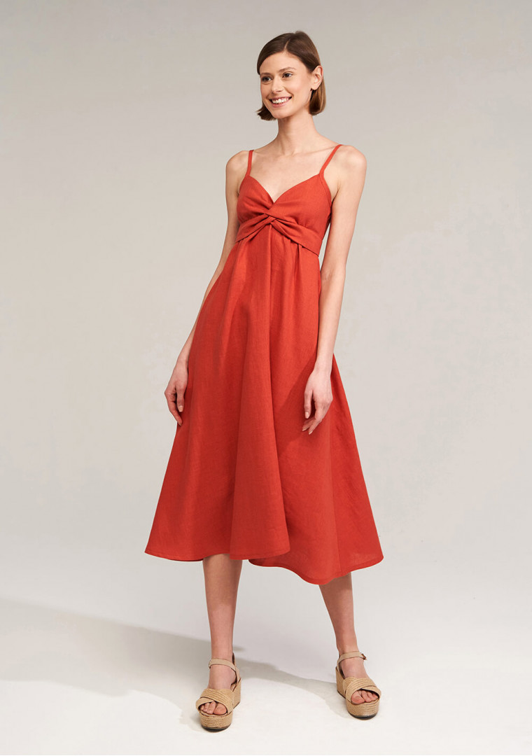 Flare linen spaghetti strap dress Arielle