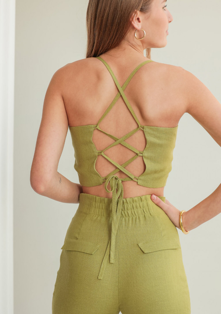 Lace up back crop top Heather