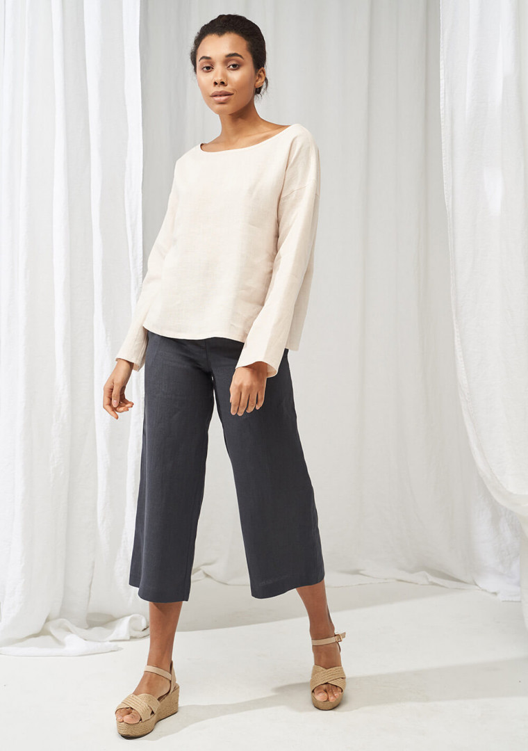 Linen boat neck top with long sleeves Bruno