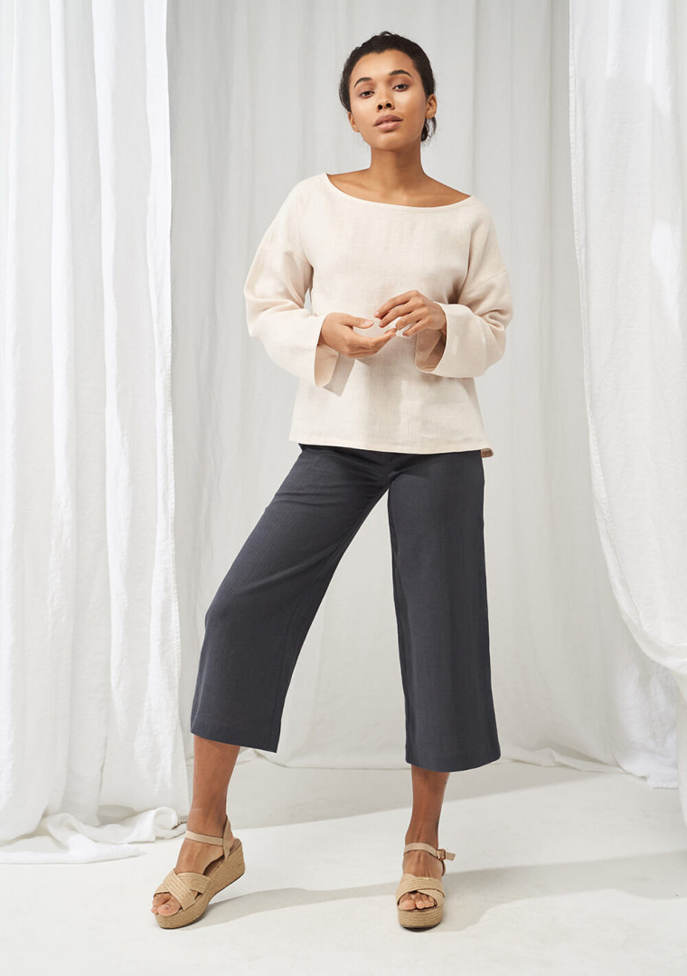 Linen boat neck top with long sleeves Bruno