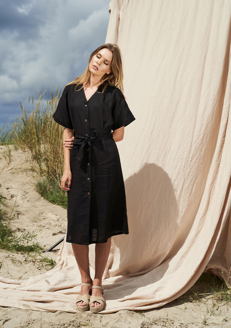 Linen button front dress with kimono sleeves Harper