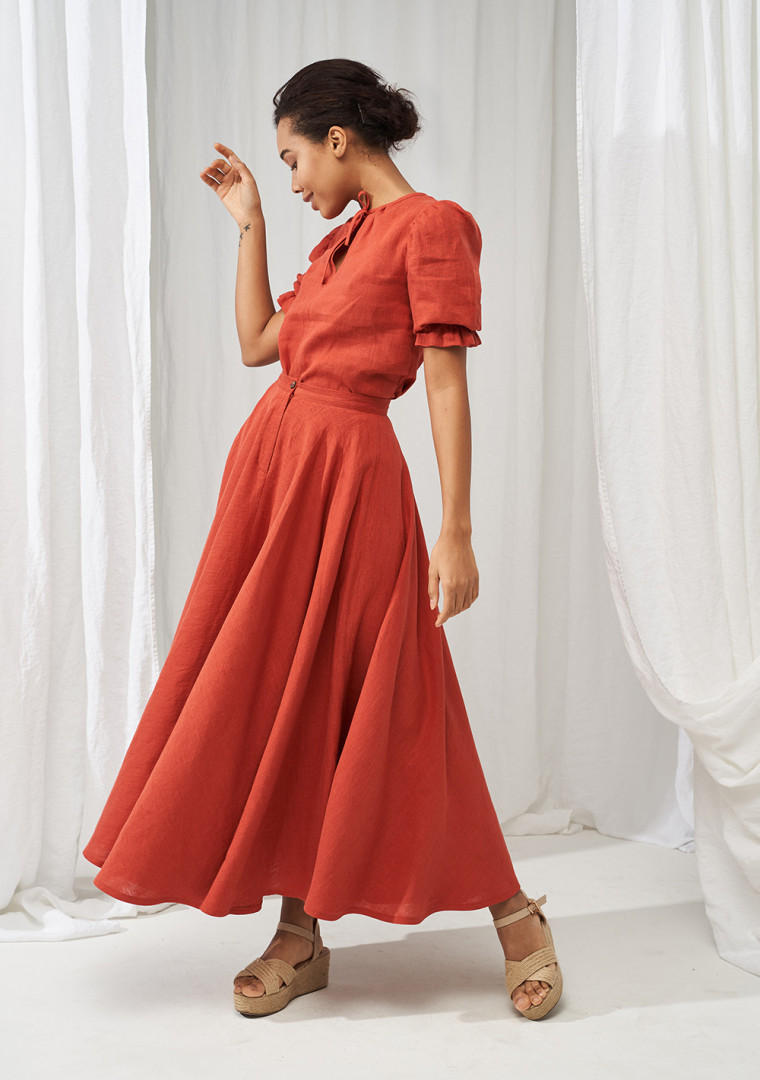 Linen circle skirt Wavy in maxi length