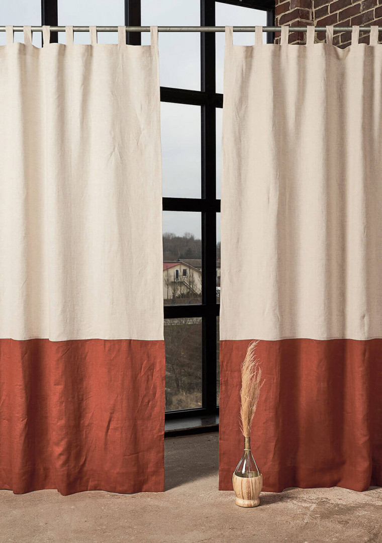 Linen color block curtains set of 2