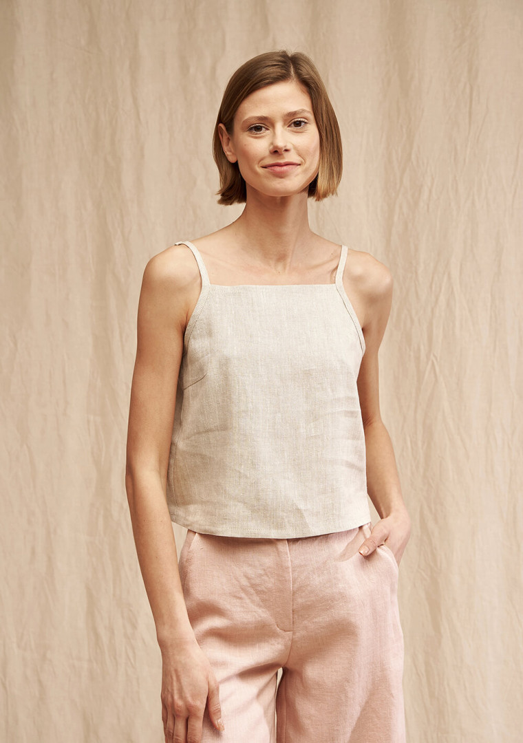 Linen crop top with spaghetti straps Skylar