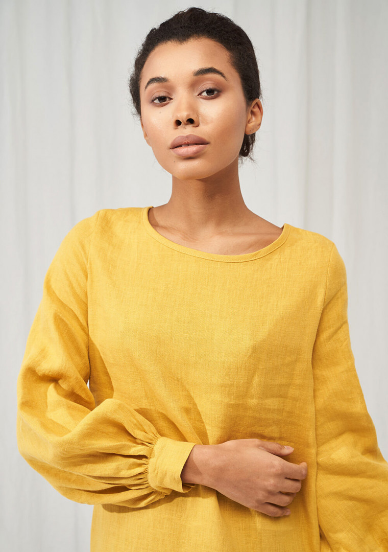 Linen balloon sleeve dress Cecilia
