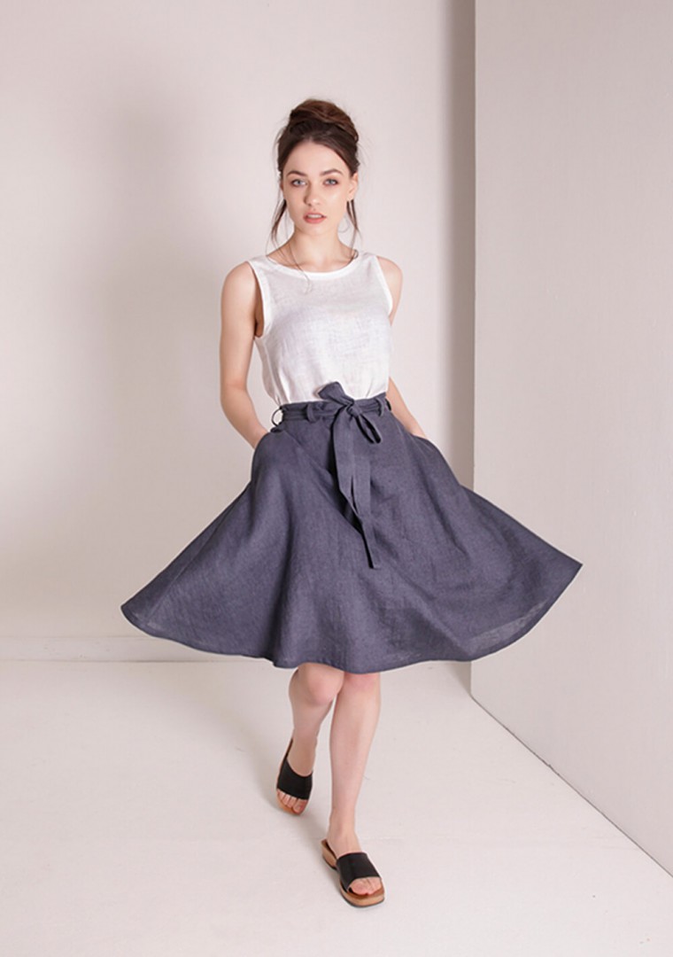 Linen midi skirt with belt Reign