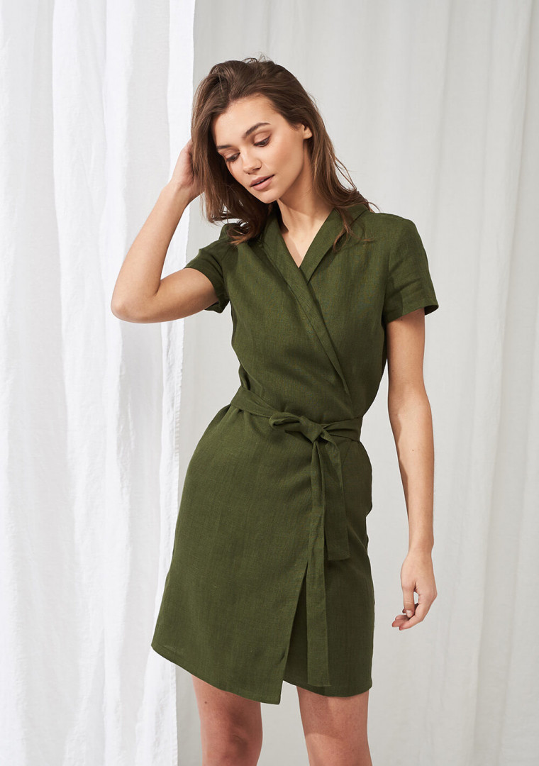Linen mini wrap dress Safari