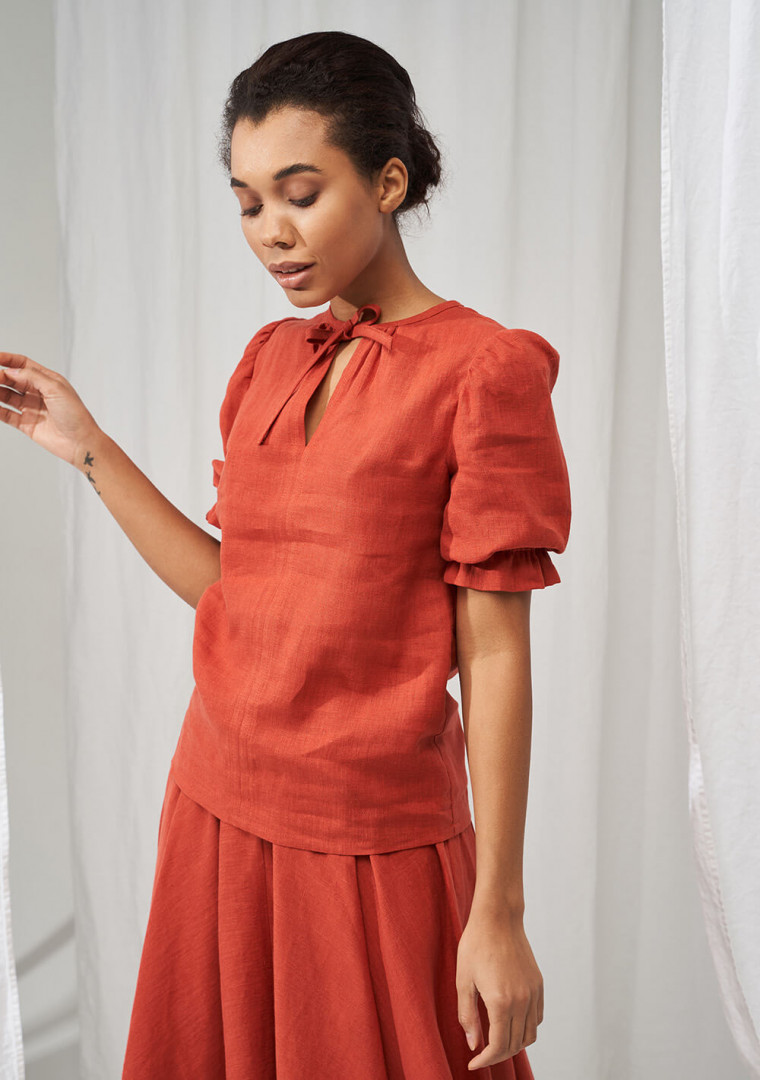 Linen puff sleeve top Lucia