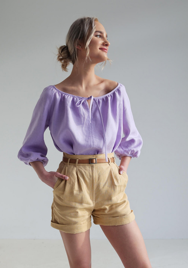 Linen scoop neck blouse Bloom