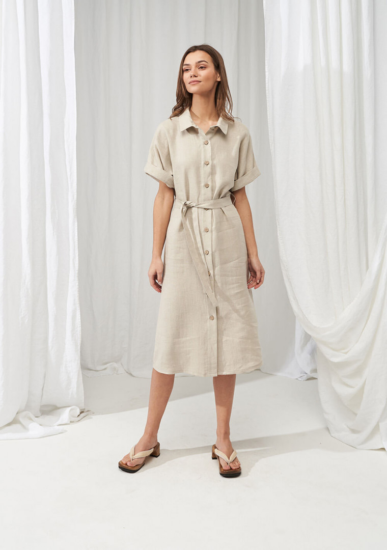 Linen short sleeve shirt dress Asuna