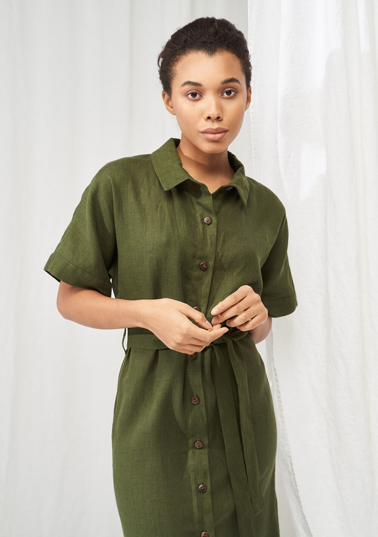 Linen short sleeve shirt dress Asuna