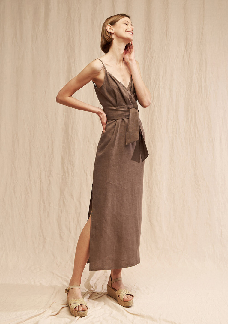 Linen spaghetti strap midi dress Melody