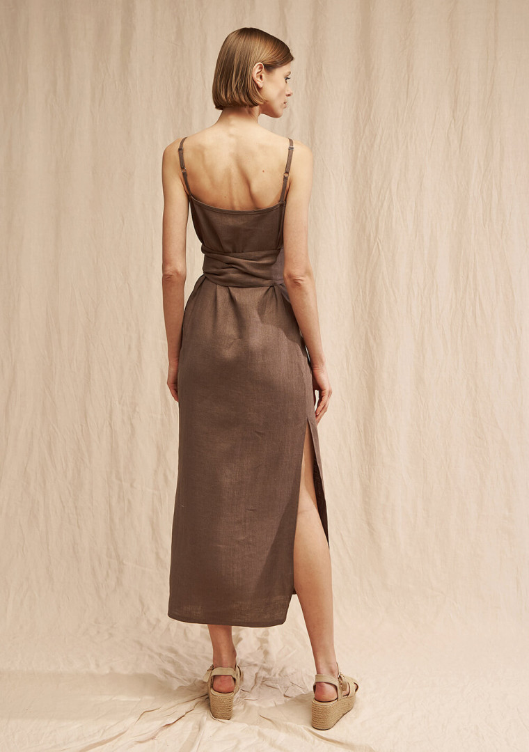 Linen spaghetti strap midi dress Melody