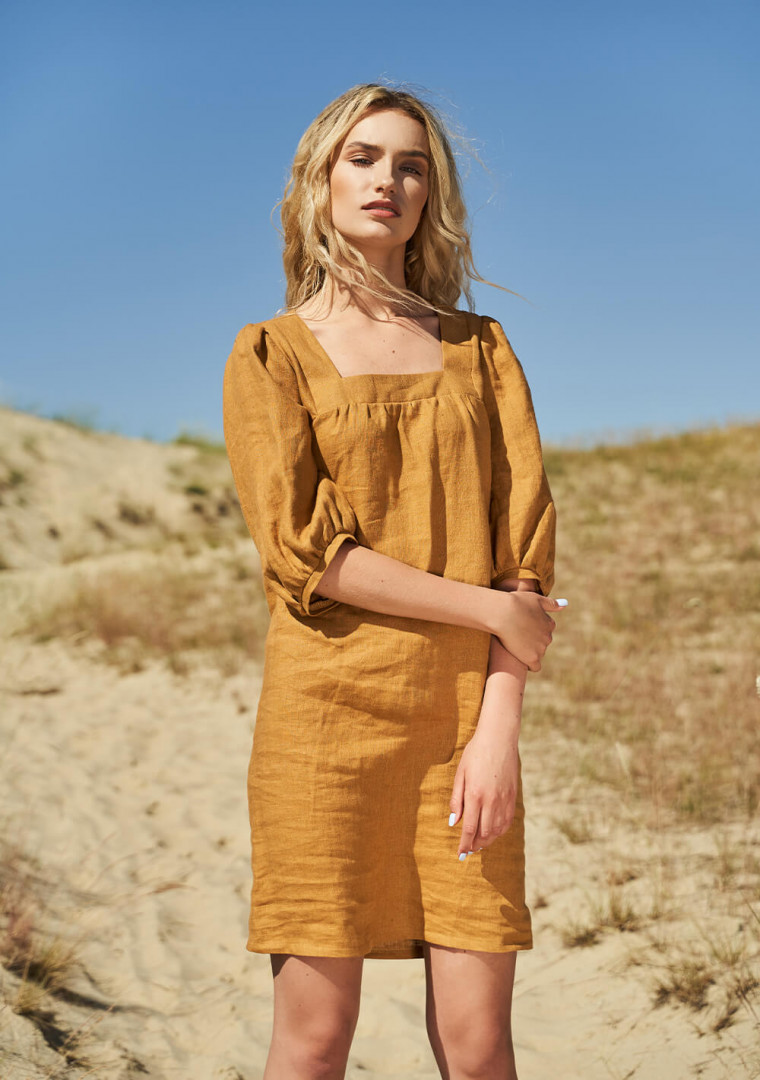 Linen square neck dress Esther