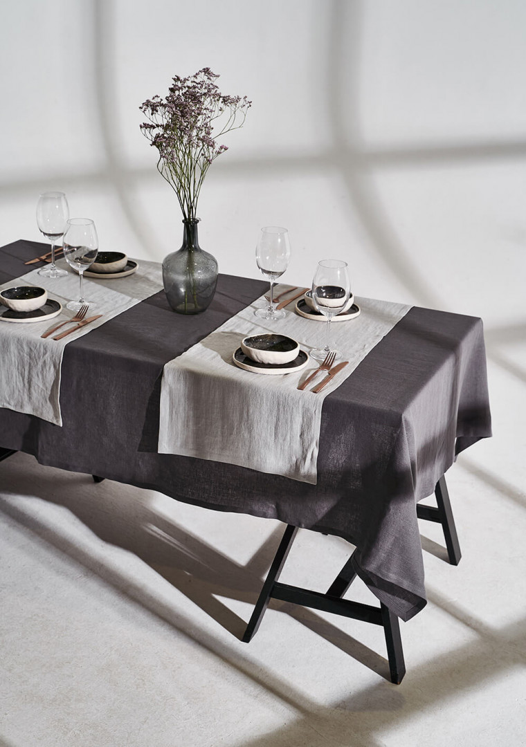 Linen table runner in light gray