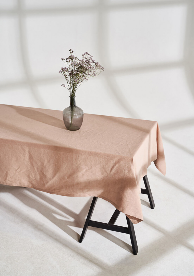 Linen tablecloth in cream tan