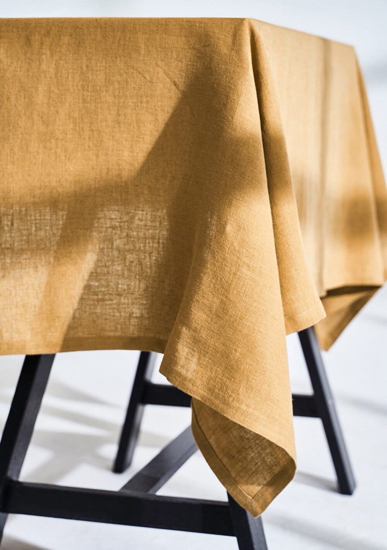 Linen tablecloth in mustard