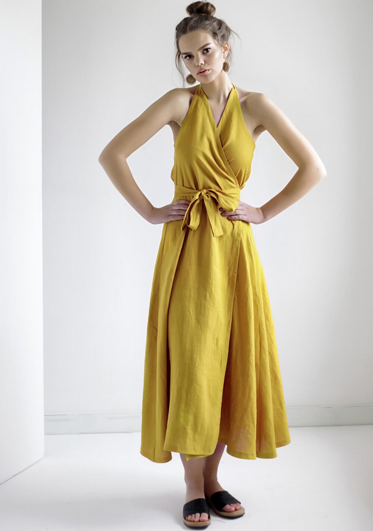 Maxi linen halter dress Josephine