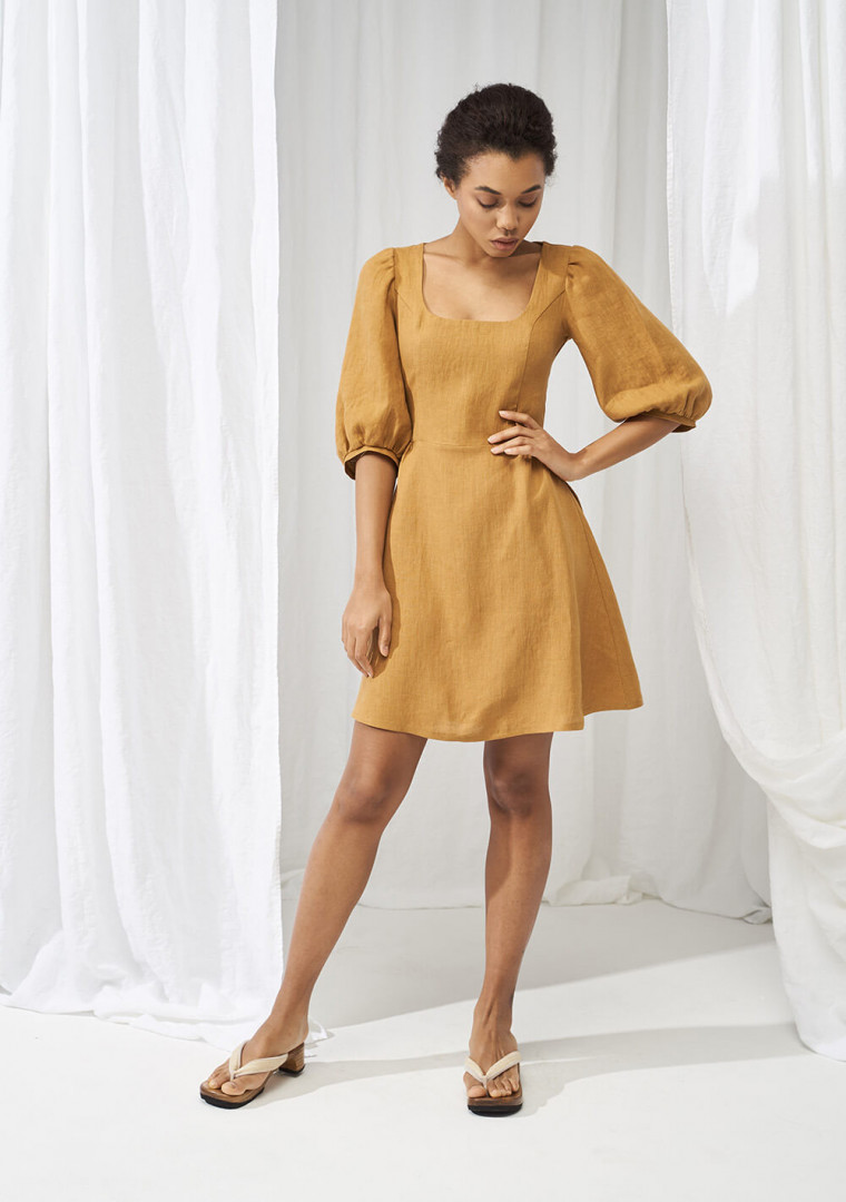 Puff sleeve linen dress Aurora mini length