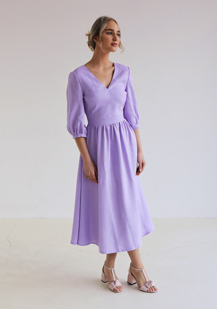 Puff sleeve linen dress Madeleine
