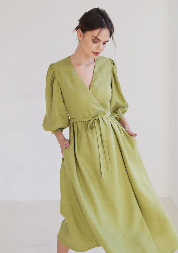 Puff sleeve linen dress Verona