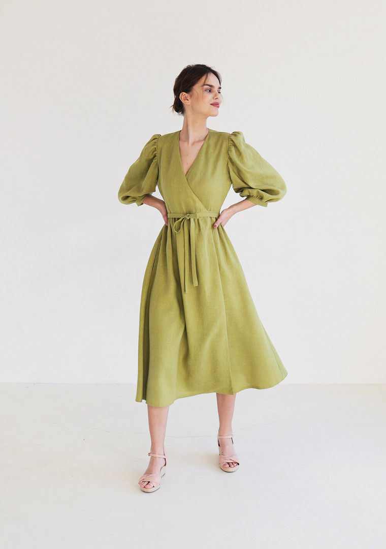 Puff sleeve linen dress Verona