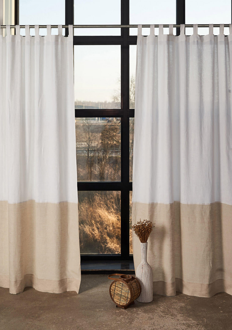 Set of 2 linen color block curtains