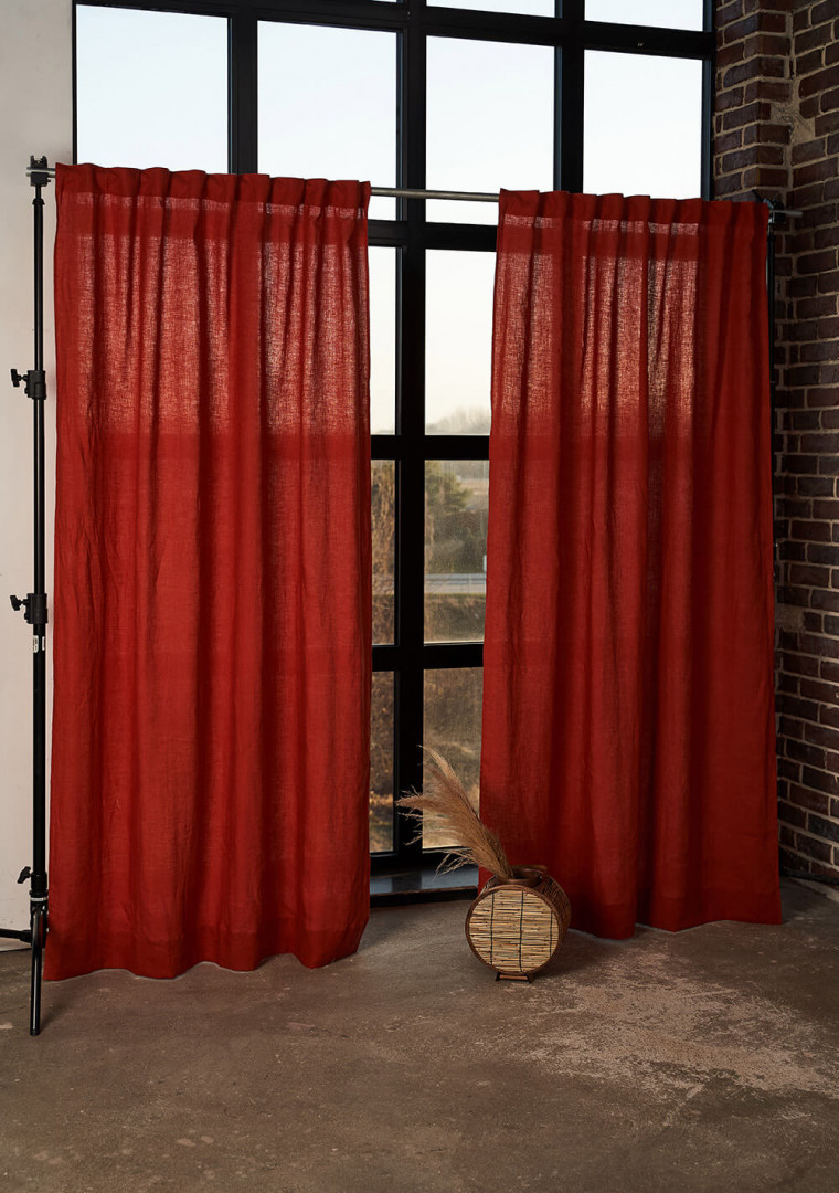 Set of 2 linen curtain panels in Red Clay