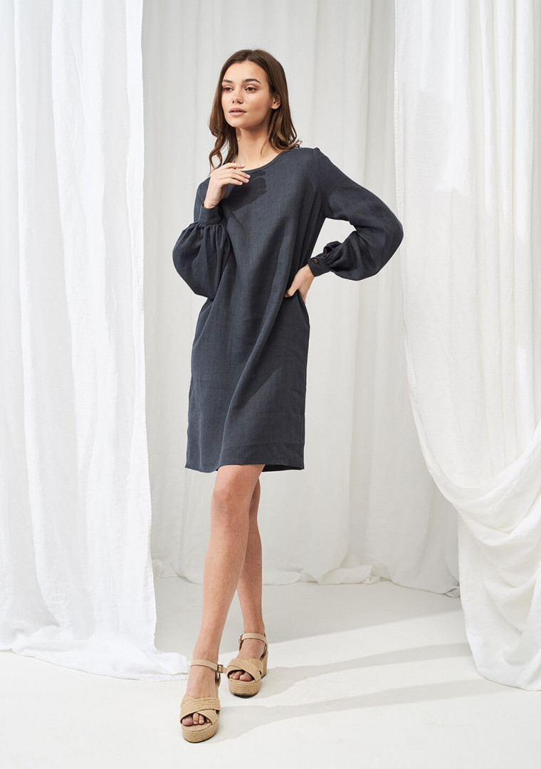 Linen balloon sleeve dress Cecilia