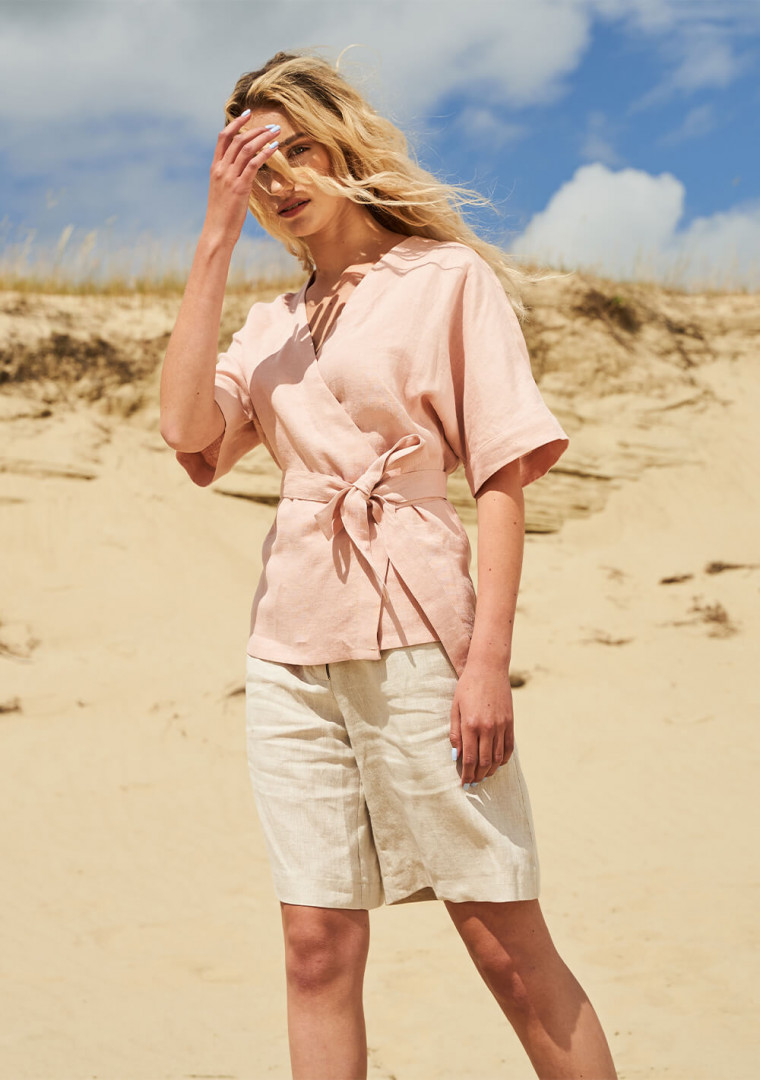 Short sleeve linen wrap top Denise