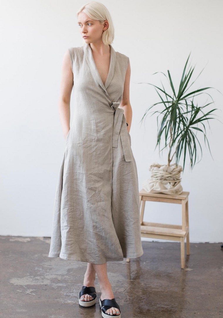 Sleeveless linen wrap dress Serena