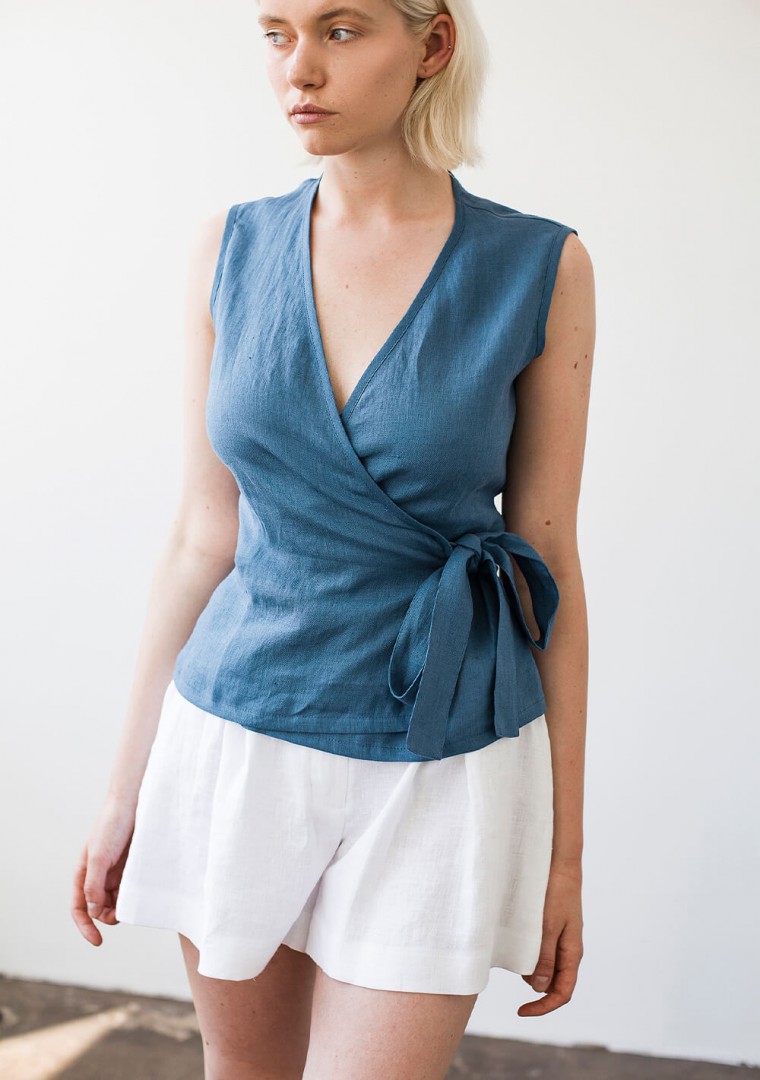 Sleeveless linen wrap top Lydia