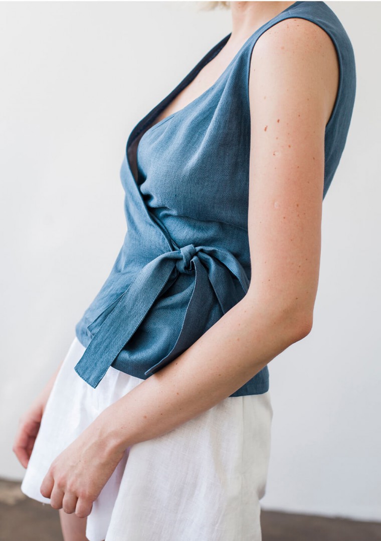 Sleeveless linen wrap top Lydia