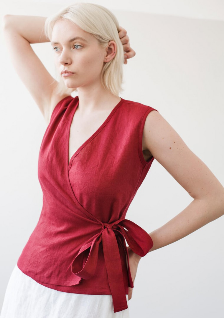 Sleeveless linen wrap top Lydia