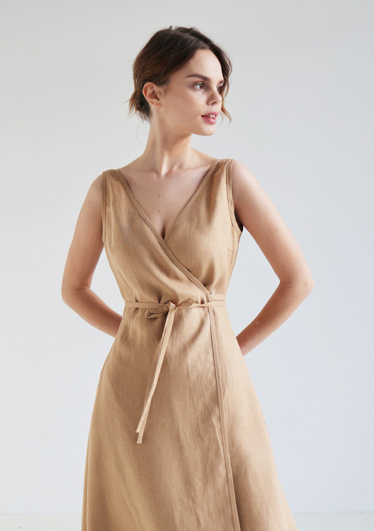 Sleeveless wrap linen dress Rosie