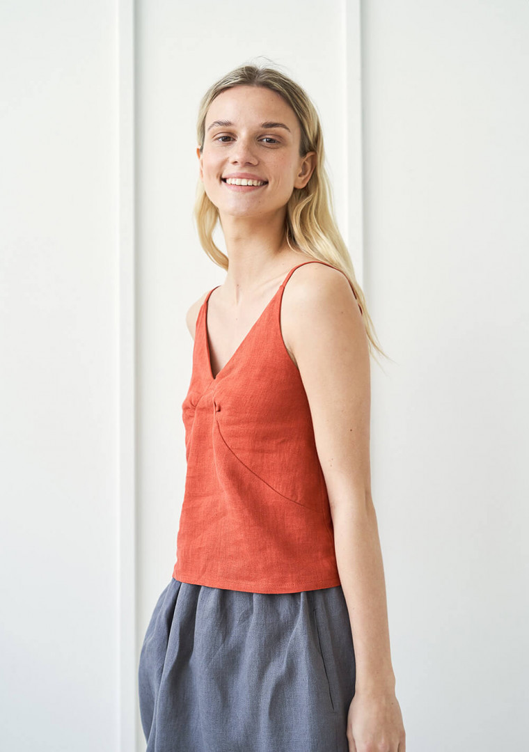 Spaghetti strap linen top Viola