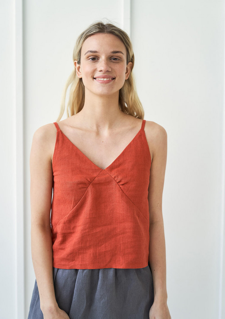 Spaghetti strap linen top Viola