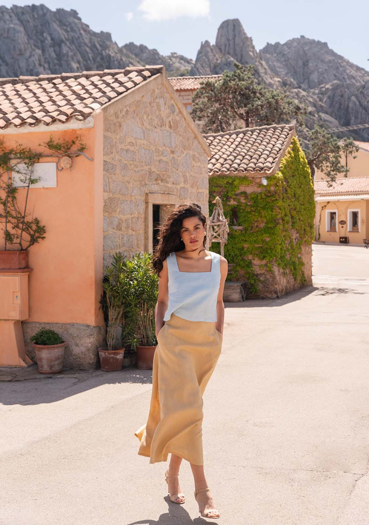 Square neck linen crop top Heidi