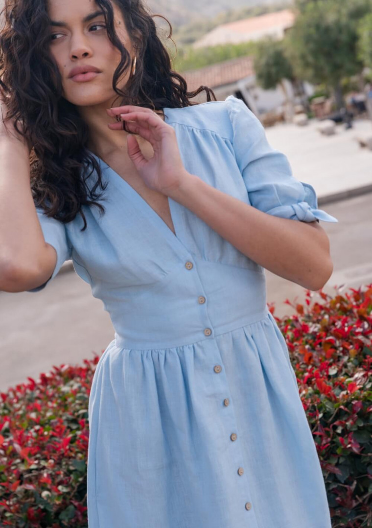 Tie sleeves linen dress Grace