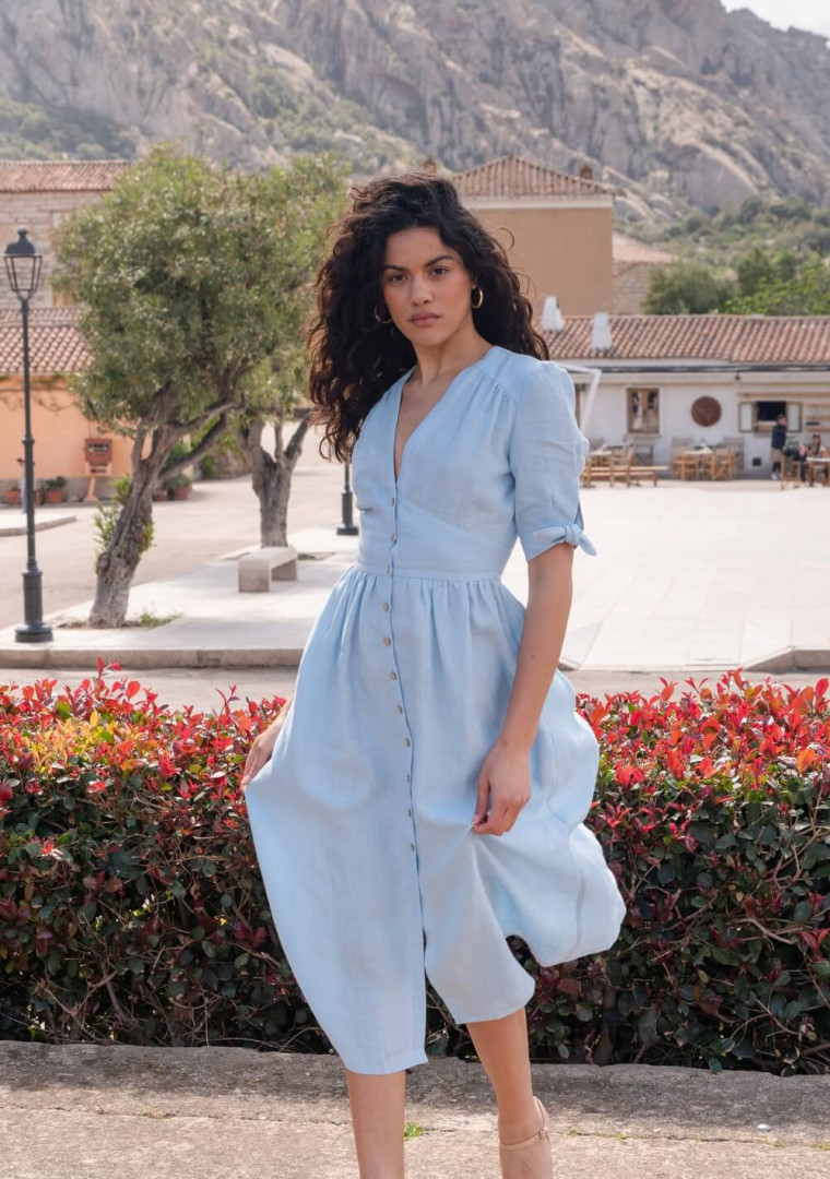 Tie sleeves linen dress Grace